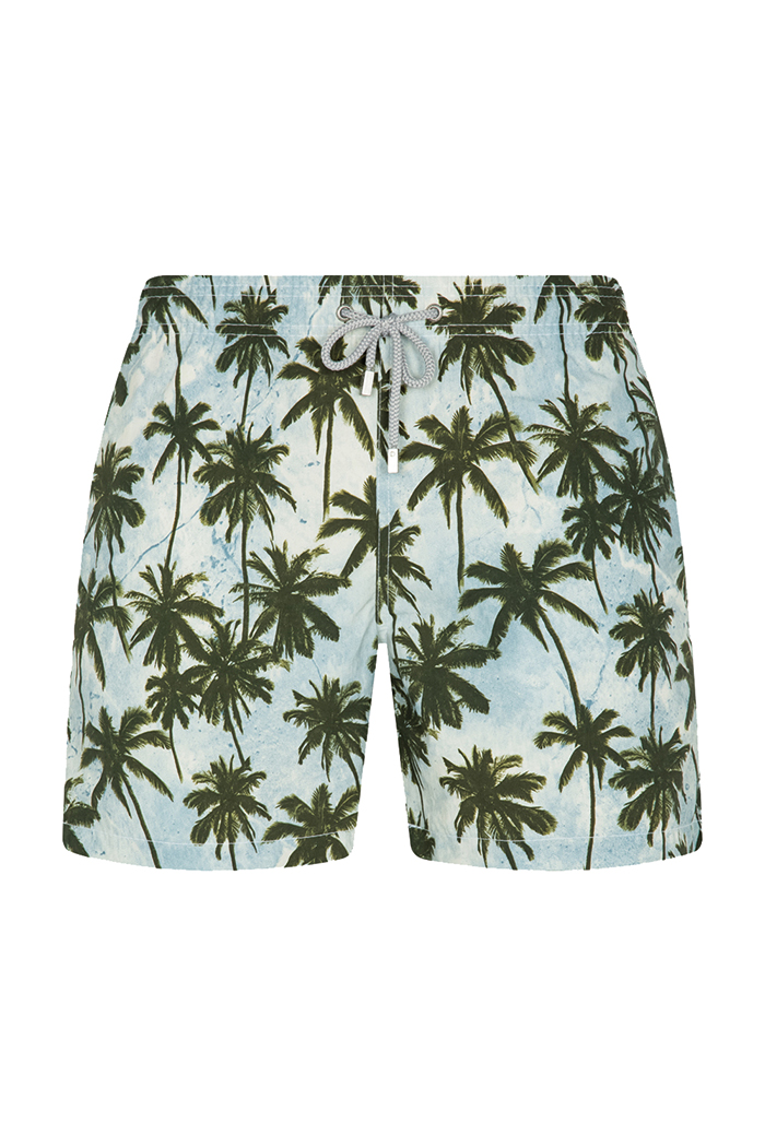 Yeşil Palmiye Desenli Bağcıklı Şort Mayo