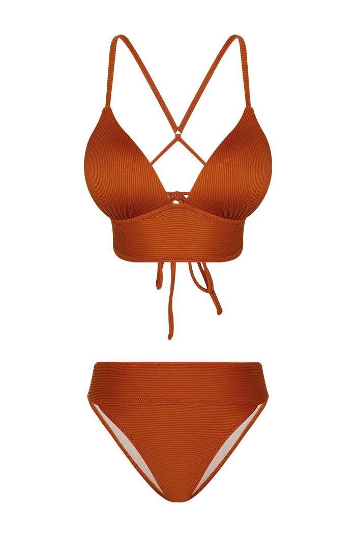 Dolgulu Kaplı Tarçın Üçgen Bikini Takımı