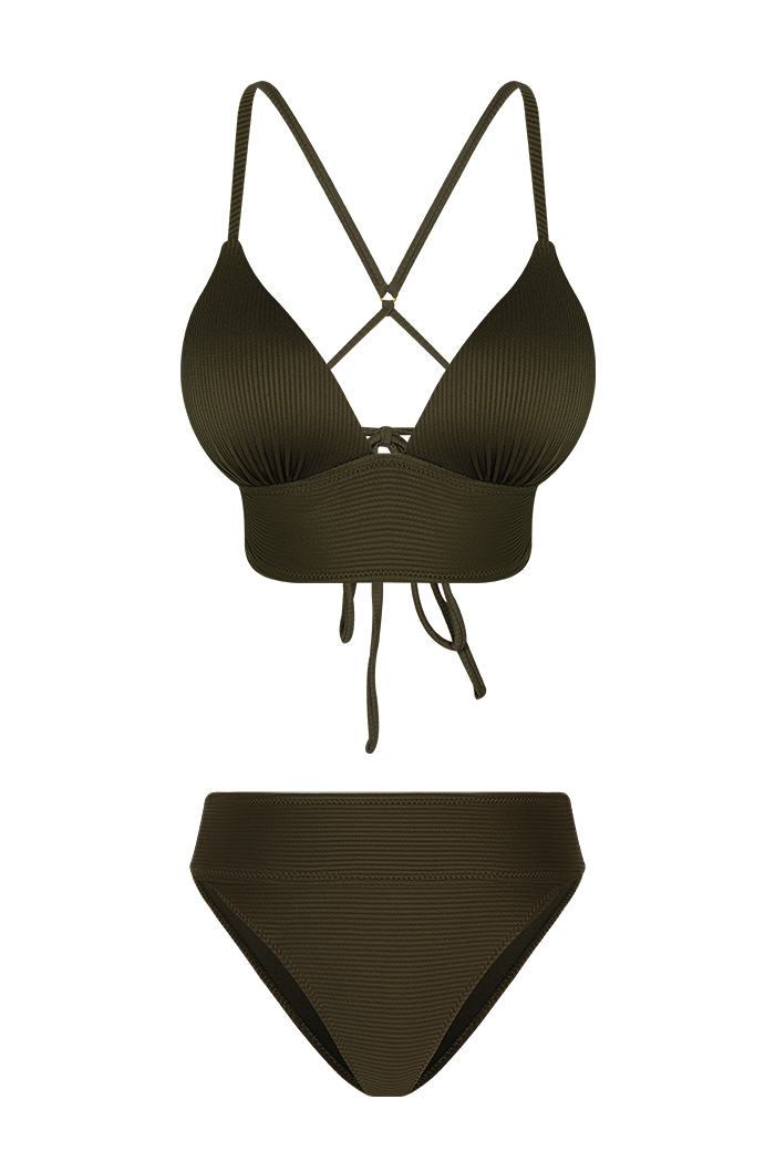 Dolgulu Kaplı Haki Üçgen Bikini Takımı