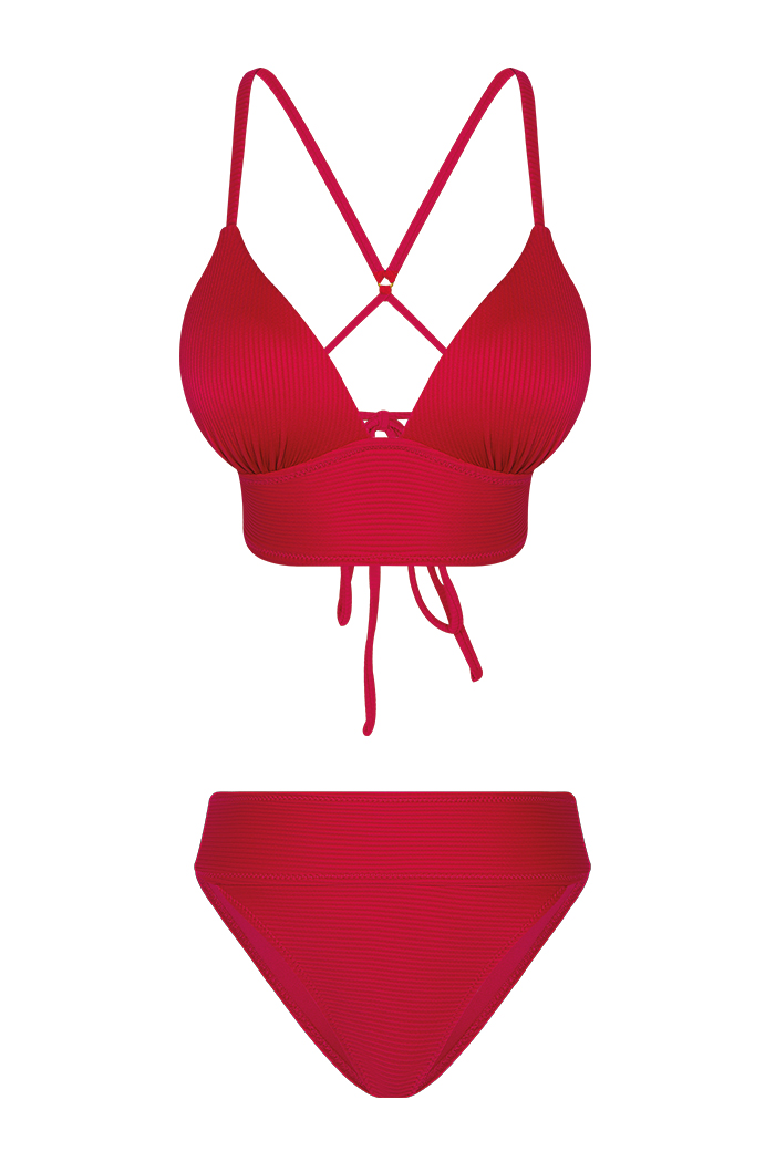 Dolgulu Kaplı Fuşya Üçgen Bikini Takımı