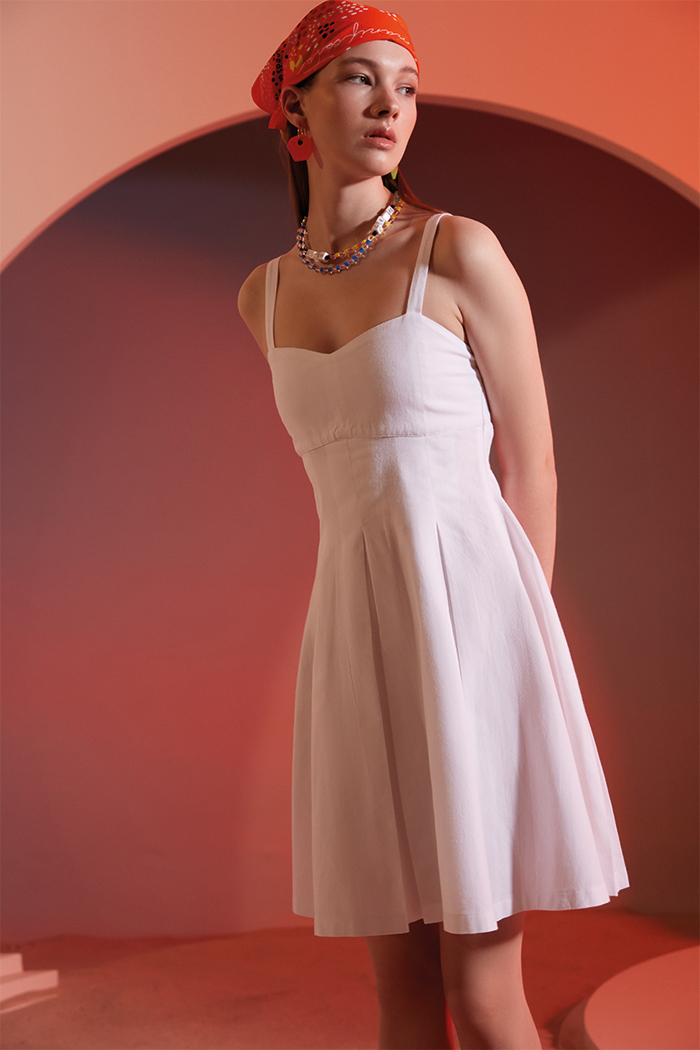 Panama Pileli İnce Askı Elbise