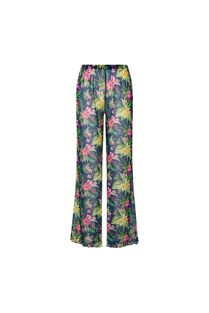 Lacivert Çok Renkli Çiçek Desenli Pantolon Pareo