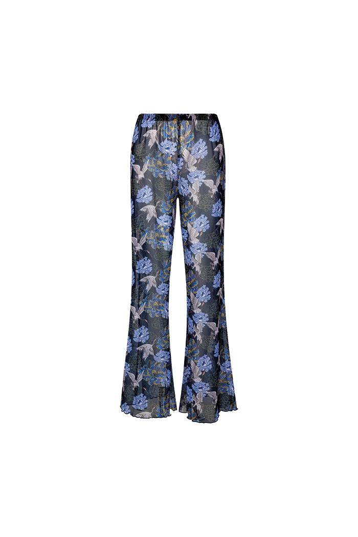 Lacivert Çiçek Kuş Desenli Pantolon Pareo