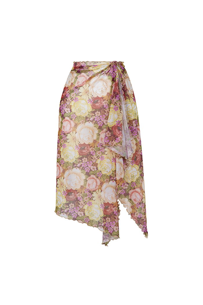 Pastel Renkli Çiçek Desenli Kısa Pareo Etek