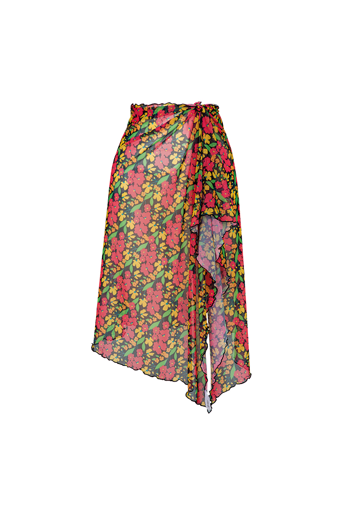 Kırmızı Yeşil Çiçek Desenli Kısa Pareo Etek