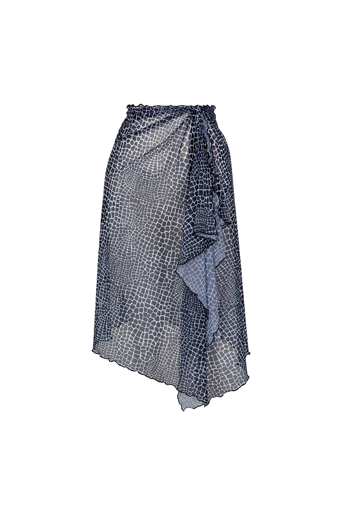 Lacivert Mozaik Desenli Kısa Pareo Etek