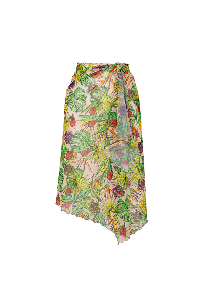 Sarı Çok Renkli Desenli Kısa Pareo Etek