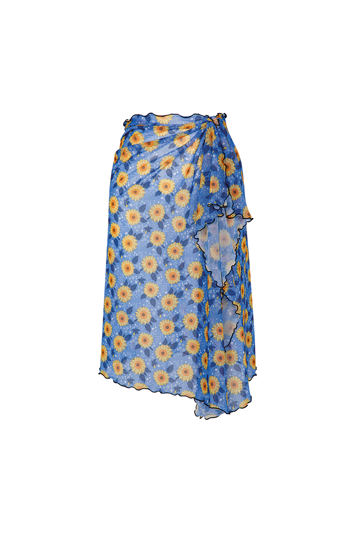 Sarı Ayçiçeği Desenli Kısa Pareo Etek