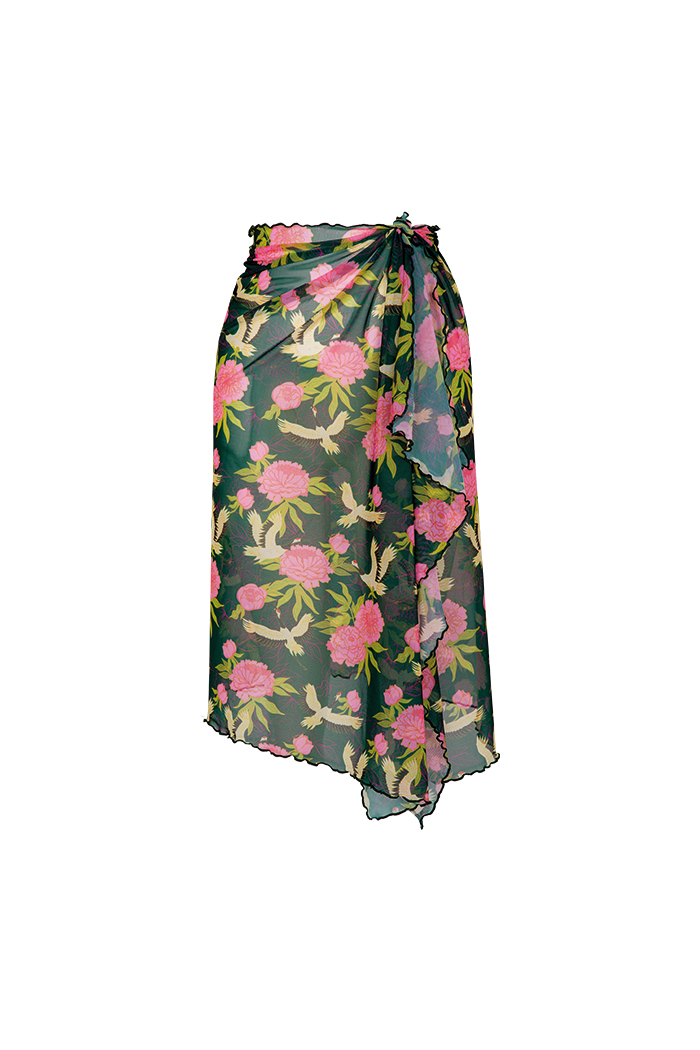 Fuşya Çiçek Desenli Kısa Pareo Etek