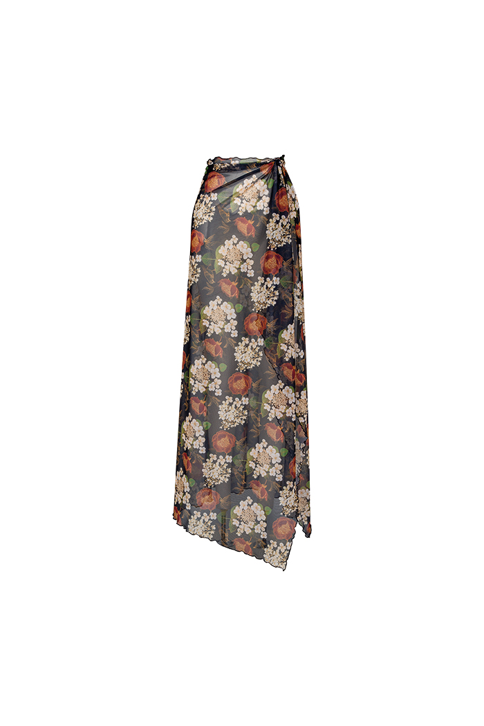 Kahve Çiçek Desenli Uzun Pareo Etek