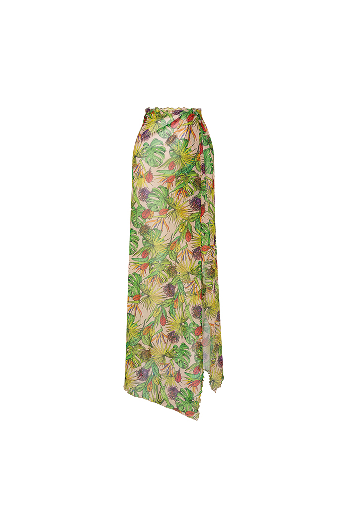 Sarı Çok Renkli Desenli Uzun Pareo Etek