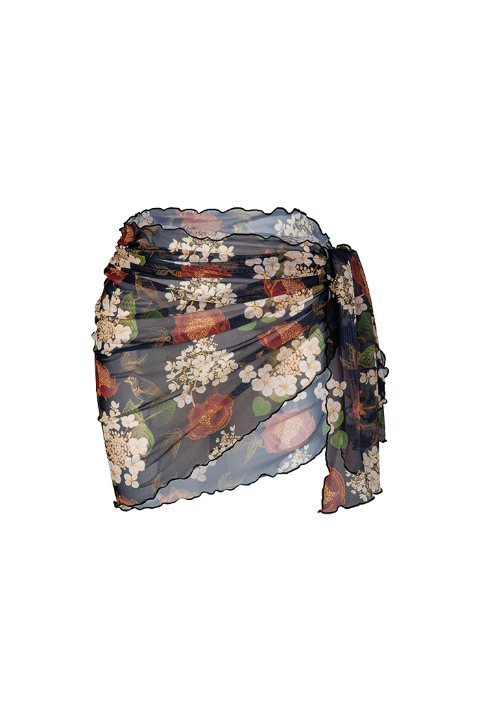 Kahve Çiçek Desenli Pareo Etek