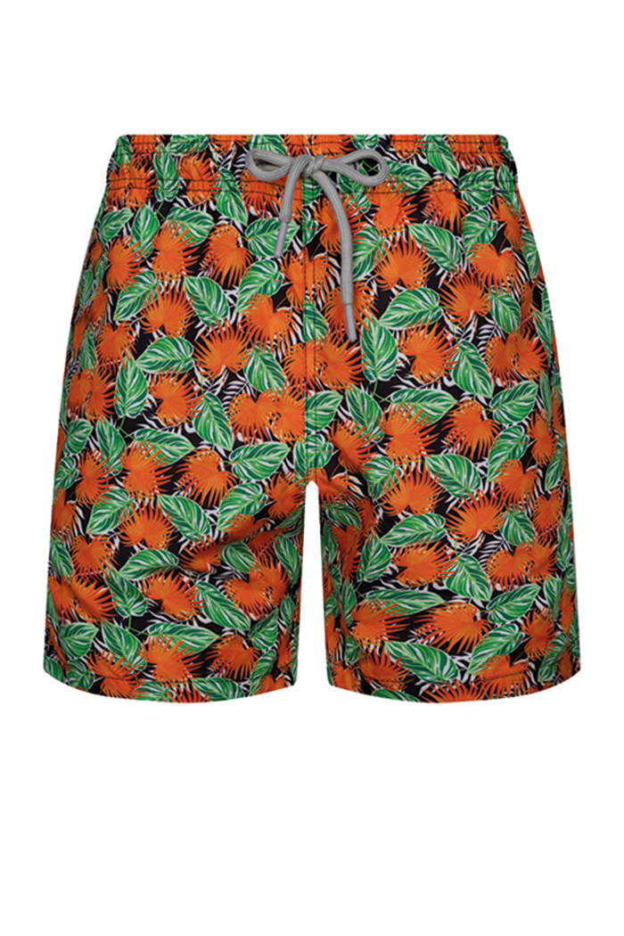 Turuncu Yeşil Yaprak Desenli Şort Mayo