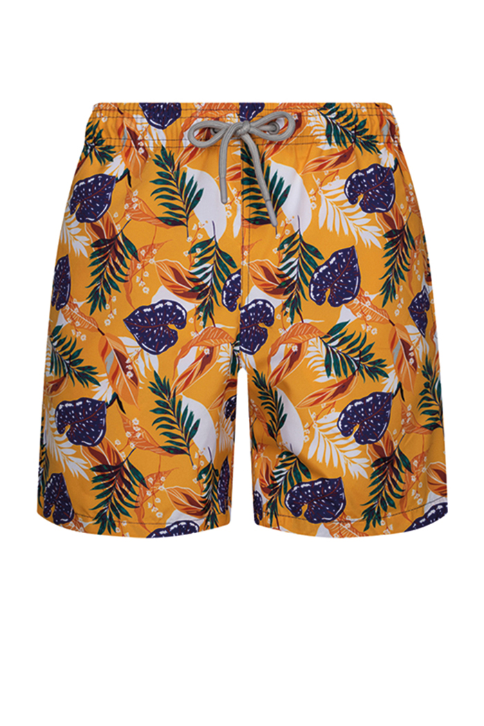 Turuncu Koyu Yeşil Palmiye Desenli Şort Mayo
