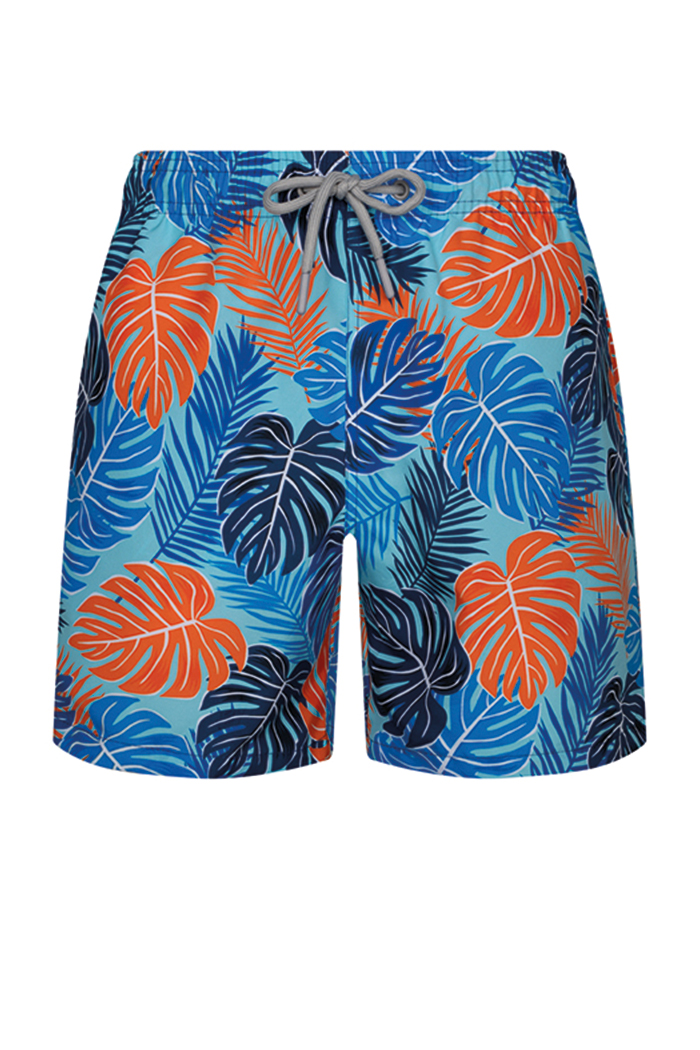 Mavi Turuncu Palmiye Desenli Şort Mayo