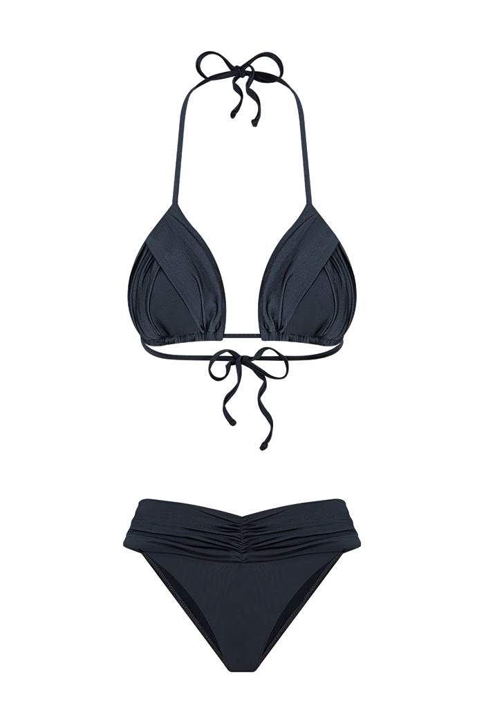 Drapeli Üçgen Antrasit Bikini Takımı