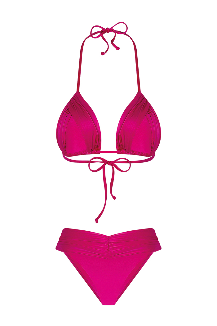Drapeli Üçgen Fuşya Bikini Takımı