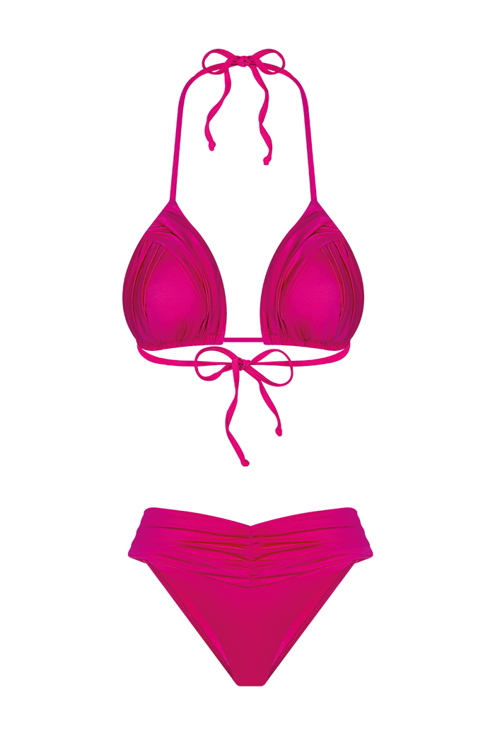 Drapeli Üçgen Koyu Pembe Bikini Takımı