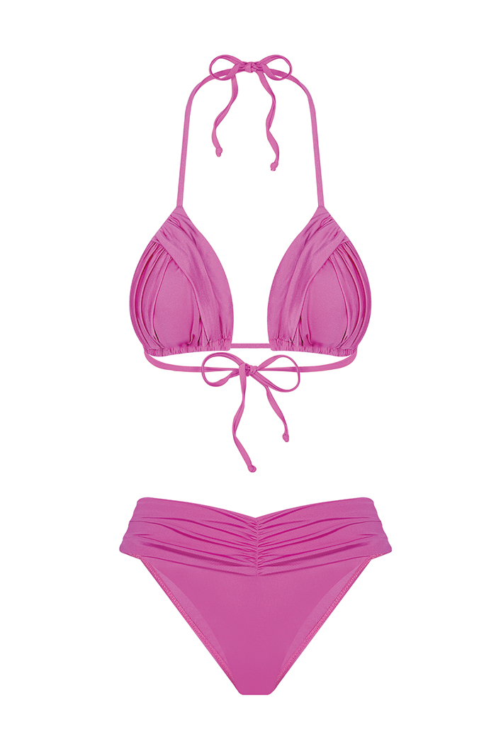 Drapeli Üçgen Pembe Bikini Takımı
