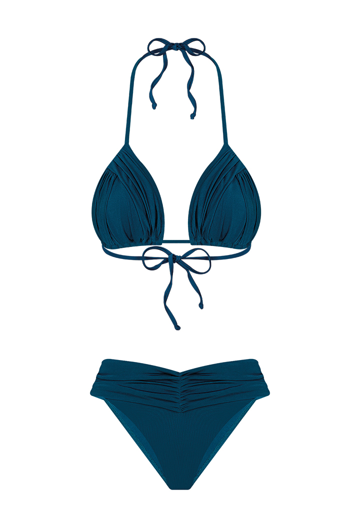 Drapeli Üçgen Petrol Bikini Takımı