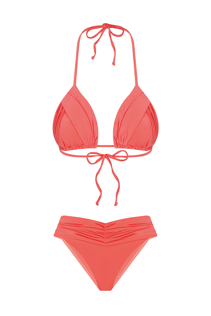 Drapeli Üçgen Somon Bikini Takımı