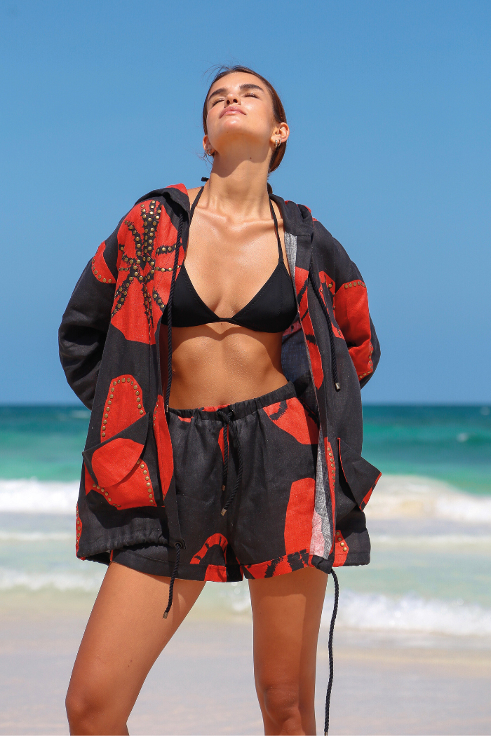 Bohemian Siyah Halatlı Şort