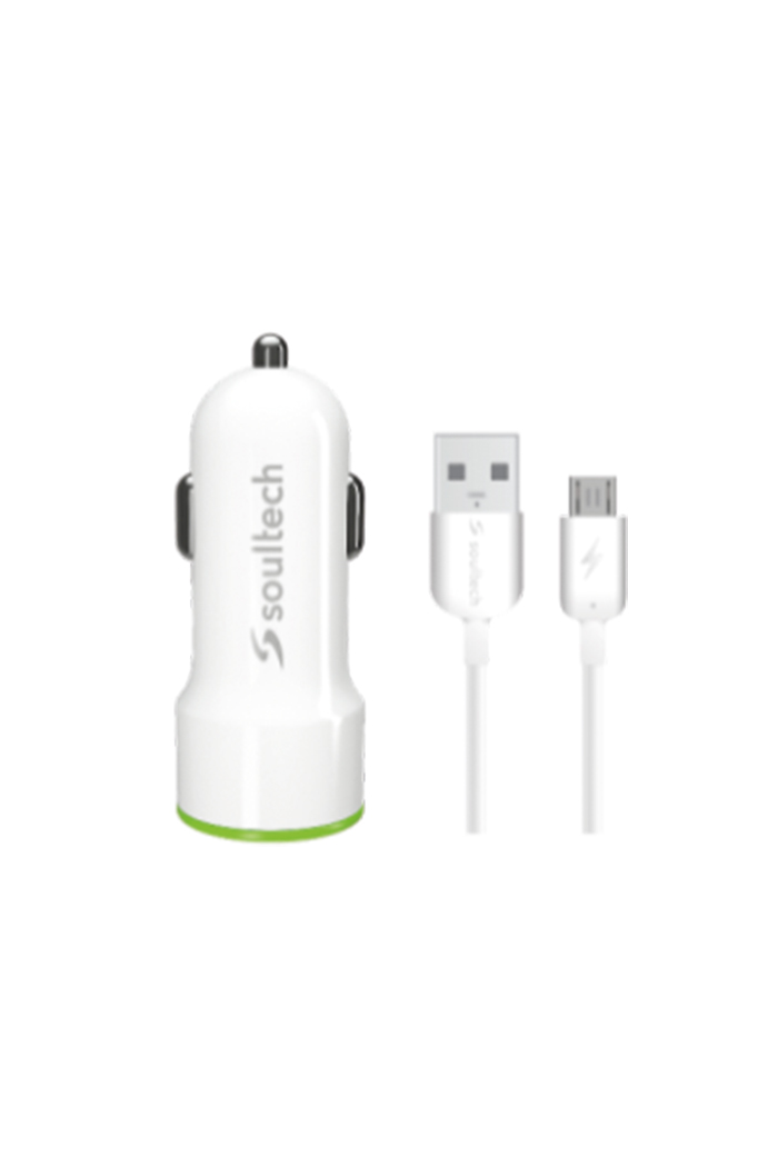 Soultech SC344B Konfor 3100 mAh Beyaz Micro İkili Araç Şarj Cihazı ve Kablosu
