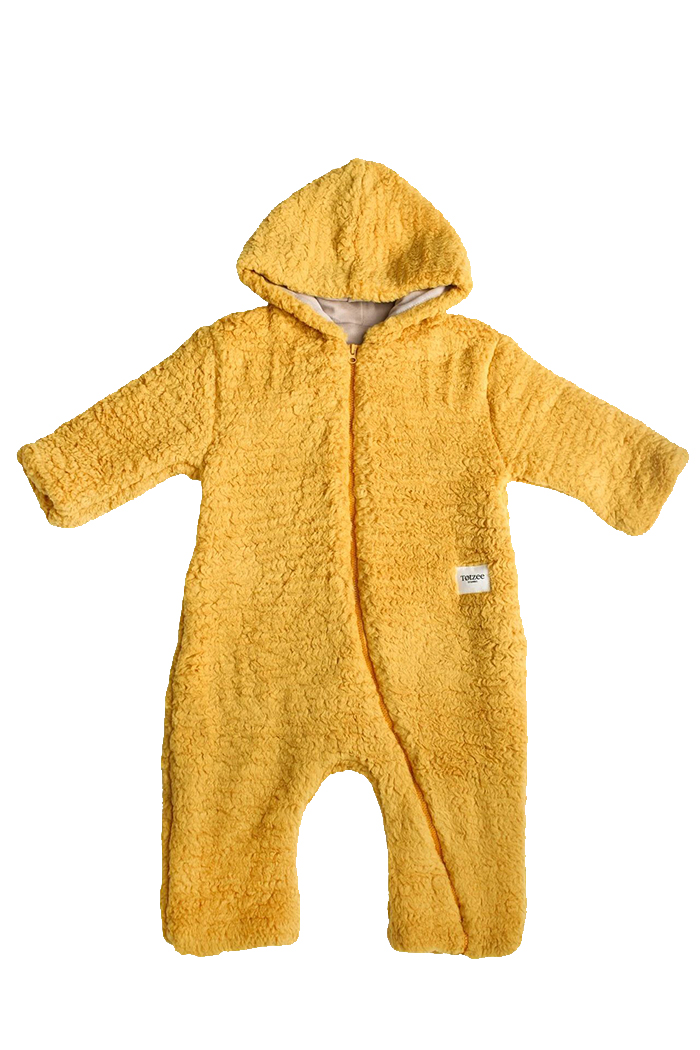 Kapüşonlu Pelüş Tulum Safran Sarısı