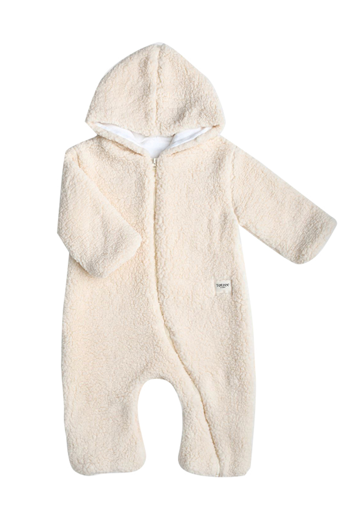 Kapüşonlu Pelüş Tulum Vanilya Rengi