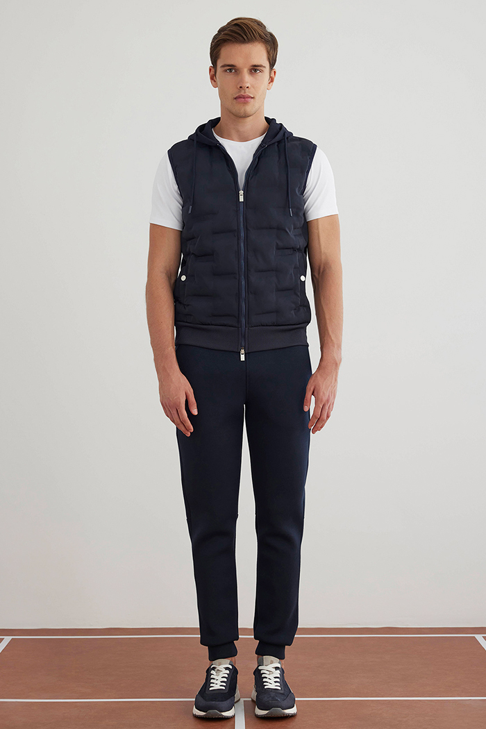 Lacivert Renk Kapüşonlu Yelek