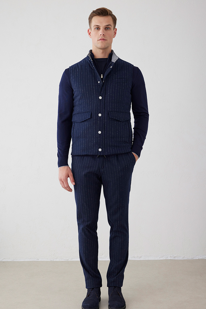 Lacivert Renk Çizgili Yelek