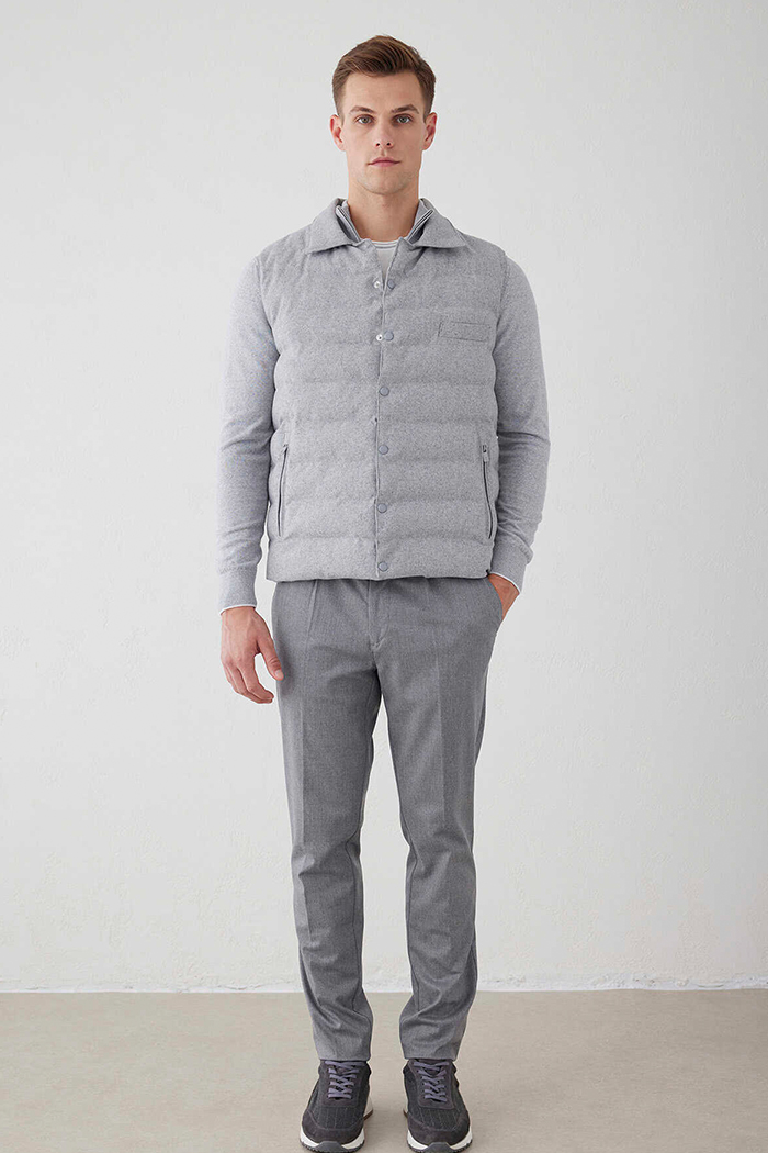 Gri Renk Flanel Yelek