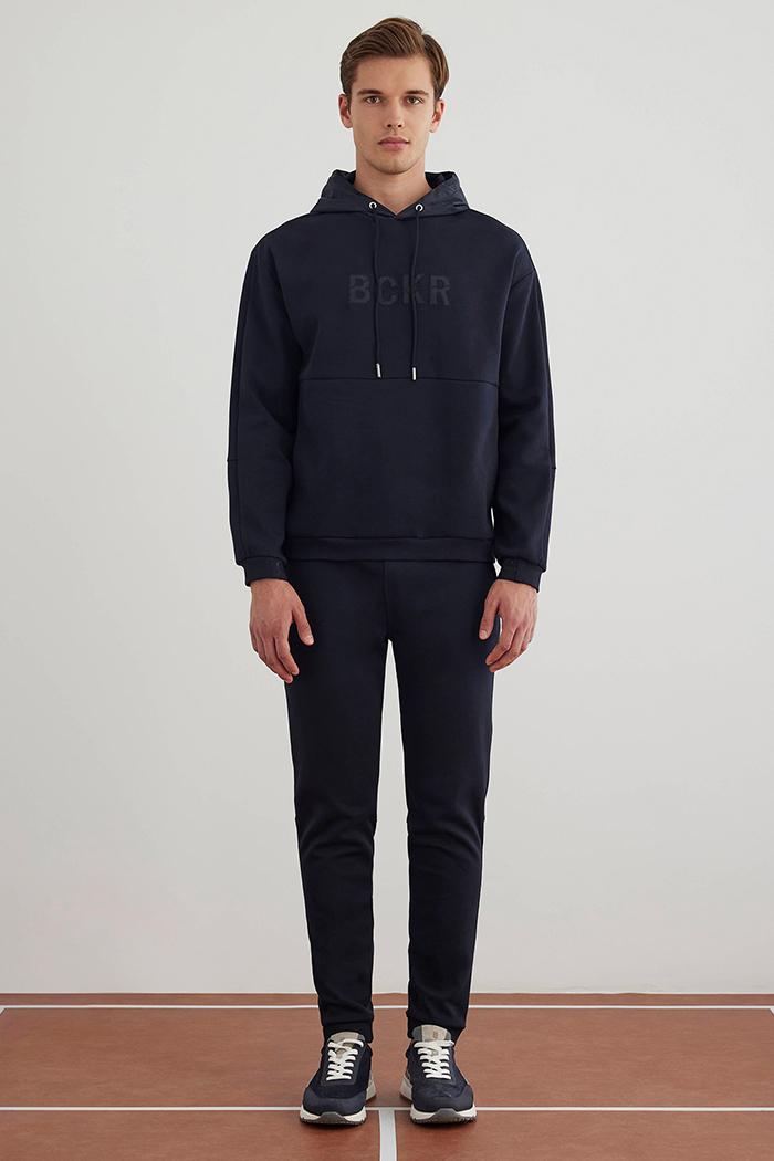 Lacivert Renk Logo Nakışlı Kapüşonlu Sweat