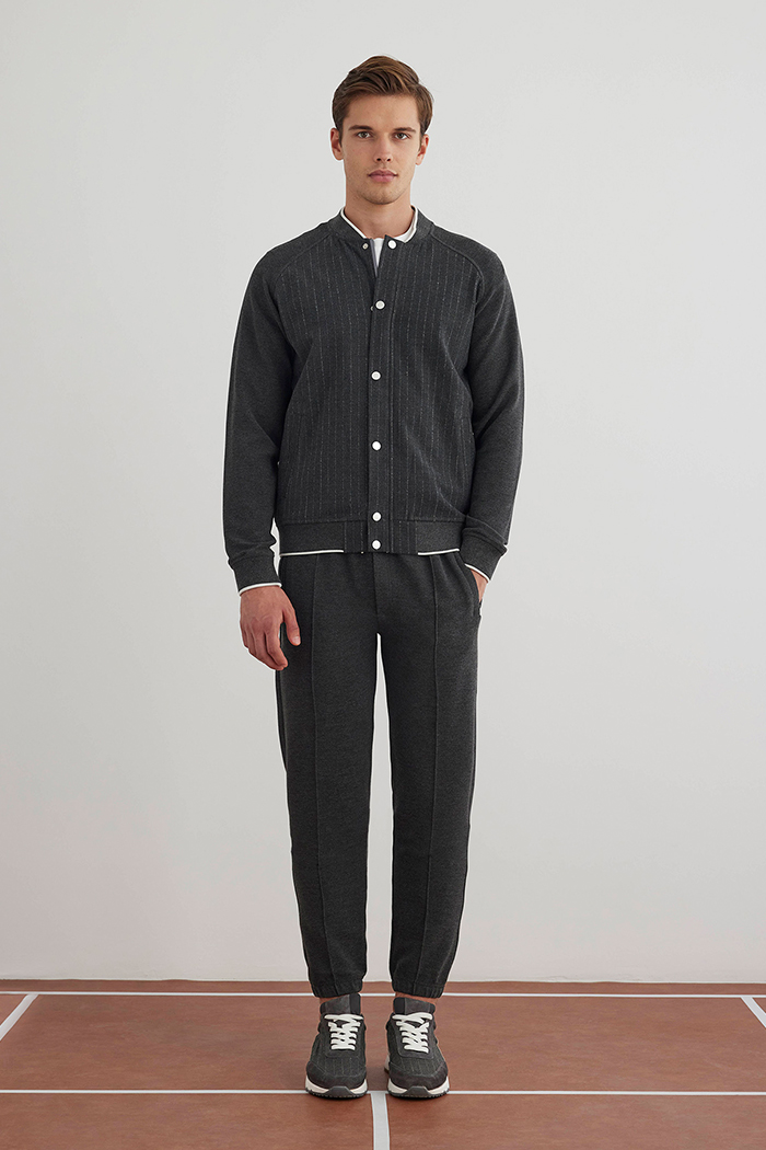 Antrasit Renk Fermuarlı Bomber Mont