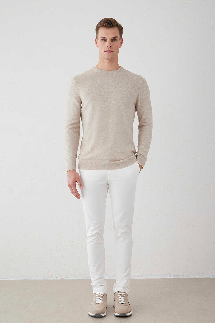 Ekru Renk Bisiklet Yaka Triko Kazak