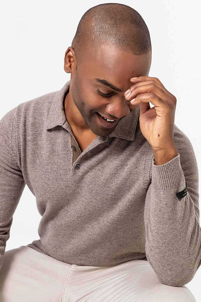 Vizon Renk Kaşmirli Polo Yaka Triko Kazak