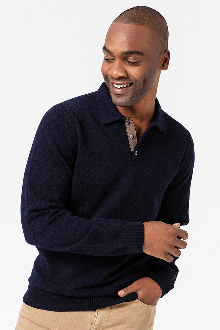 Lacivert Renk Kaşmirli Polo Yaka Triko Kazak