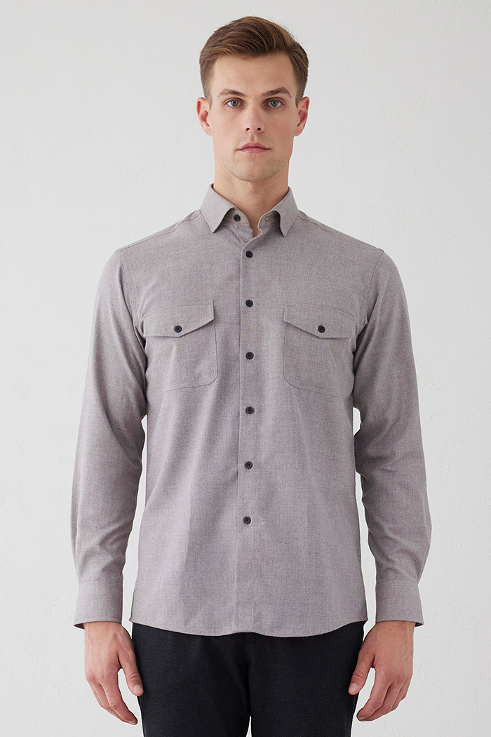 Kahve Renk Cep Detaylı Gömlek