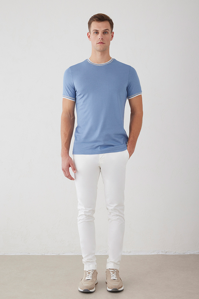 İndigo Renk Çizgi Detaylı Triko