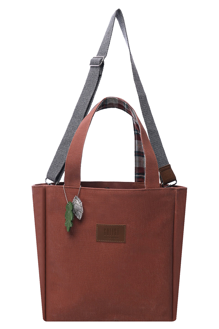 Kiremit Rengi Pera Waxed Canvas Tote Bag Mumlu Kanvas Ayarlanabilir Askılı Kadın Kol ve Omuz Çantası