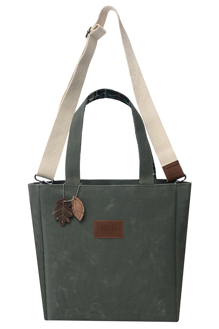 Çam Yeşili Pera Waxed Canvas Tote Bag Mumlu Kanvas Ayarlanabilir Askılı Kadın Kol ve Omuz Çantası