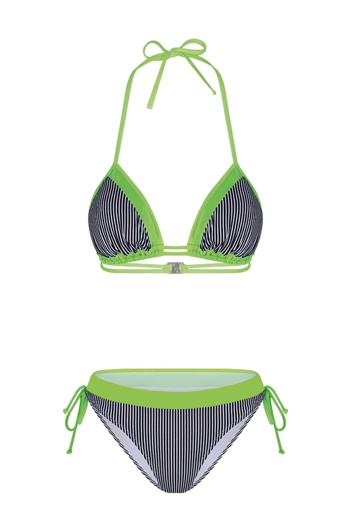 Üçgen Neon Yeşil Çizgili Bikini Takımı