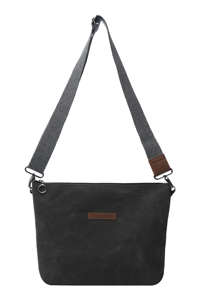 Siyah Clutch Waxed Canvas Ayarlanabilir Askılı Portföy Mumlu Kanvas Kadın El ve Omuz Çantası