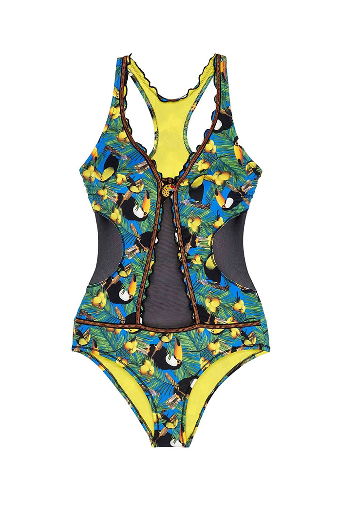 Tukan Kuş Desenli Tüllü Mayokini