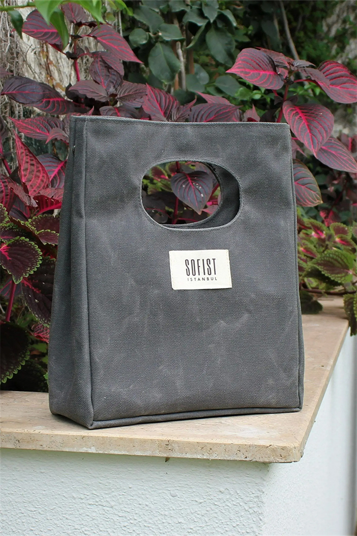 Antrasit Mineur Mumlu Kanvas Ayarlanabilir Askılı Kadın El ve Omuz Çantası