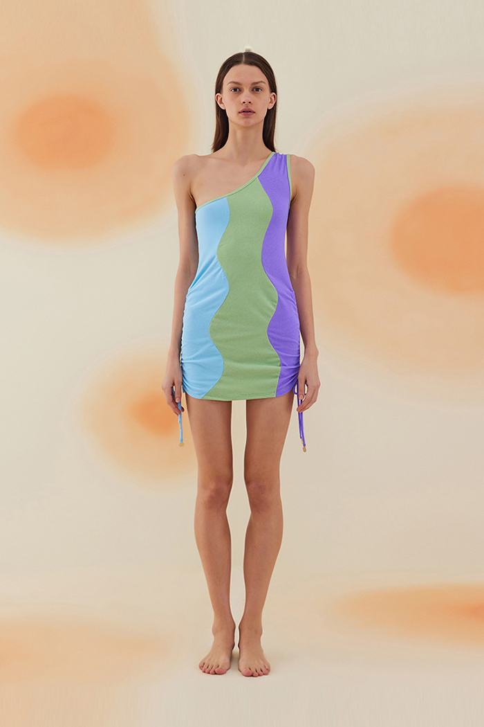 Meska Pistachio Green, Sky Blue and Mauve Purple Terry Tek Omuz Mayo