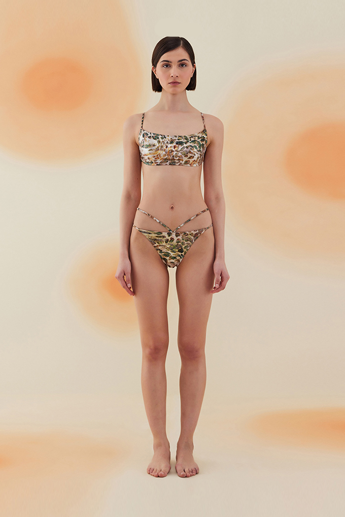 Thar Phantom Snake Pattern Straplez Belden Bağcıklı Bikini Takımı