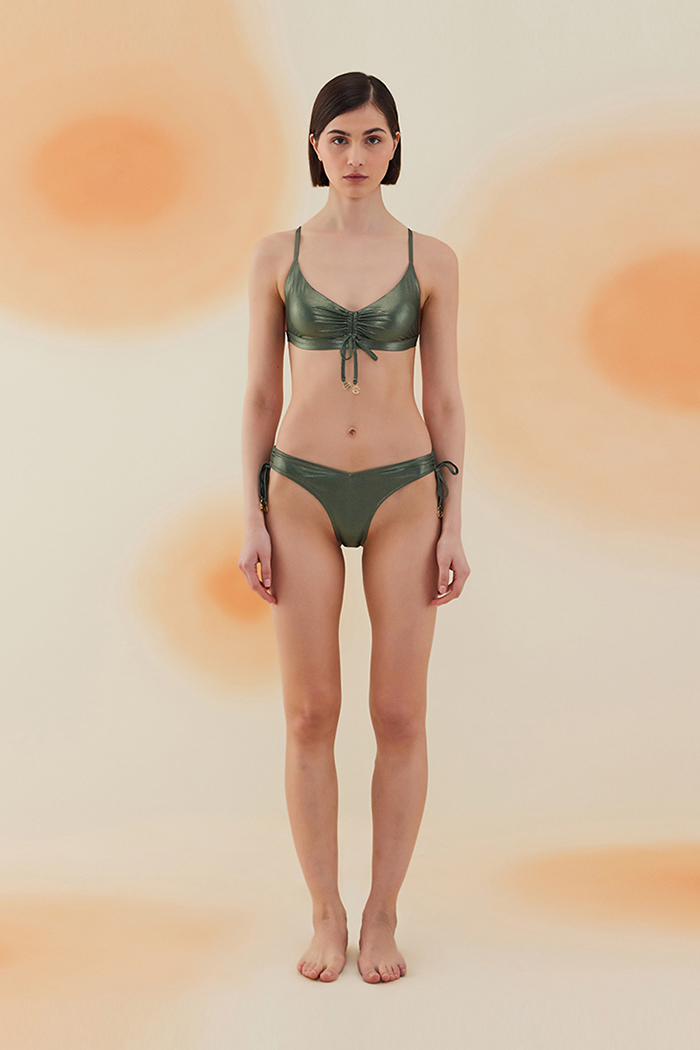Freesia Shiny Hunter Green Büzgülü Bikini Takımı