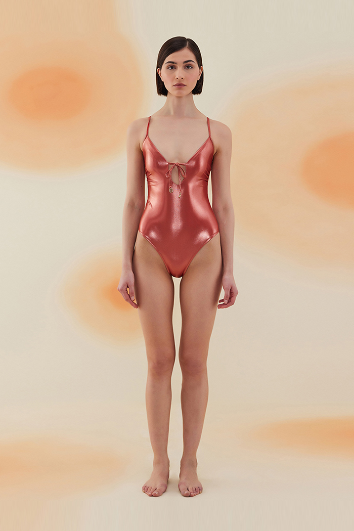 Glory Shiny Terracota Red Bağcıklı V Yaka Mayo