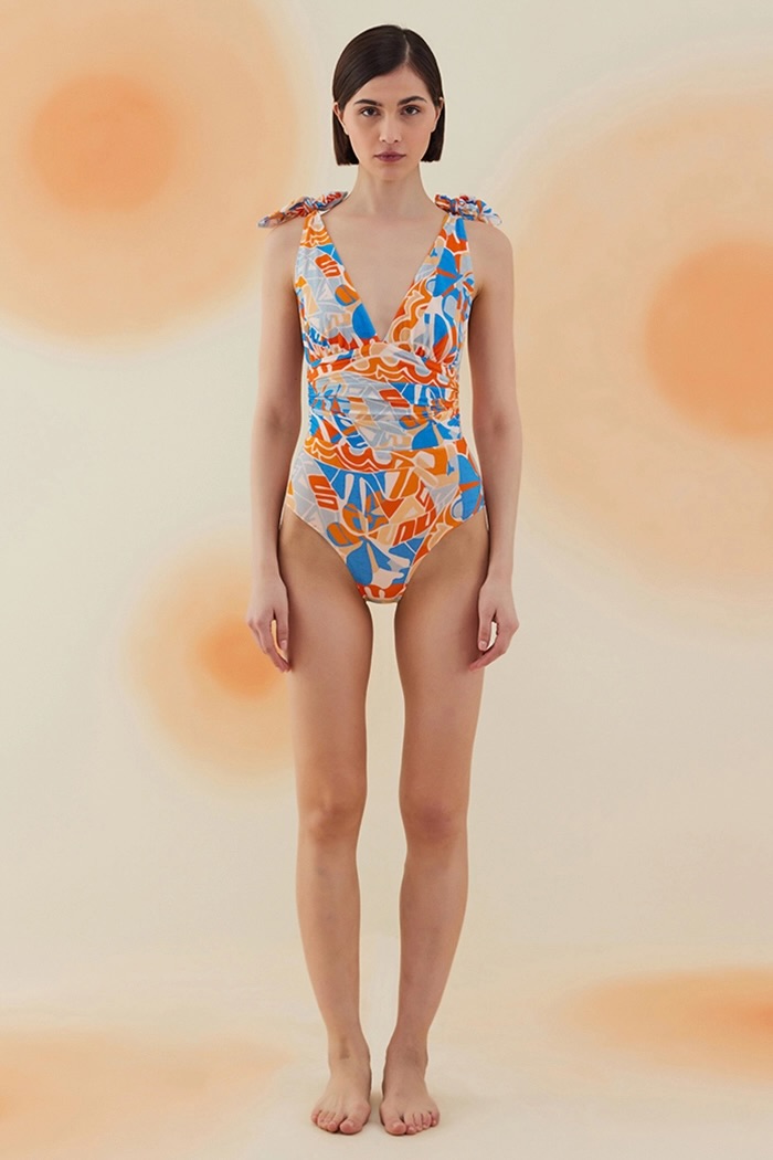 Cholla Abstract Floral Pattern Bağcıklı V Yaka Mayo